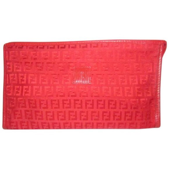 Fendi Smalll F Logo Make Up Red Zucchino Print Canvas And Leather Clutch - Picture 1 of 11